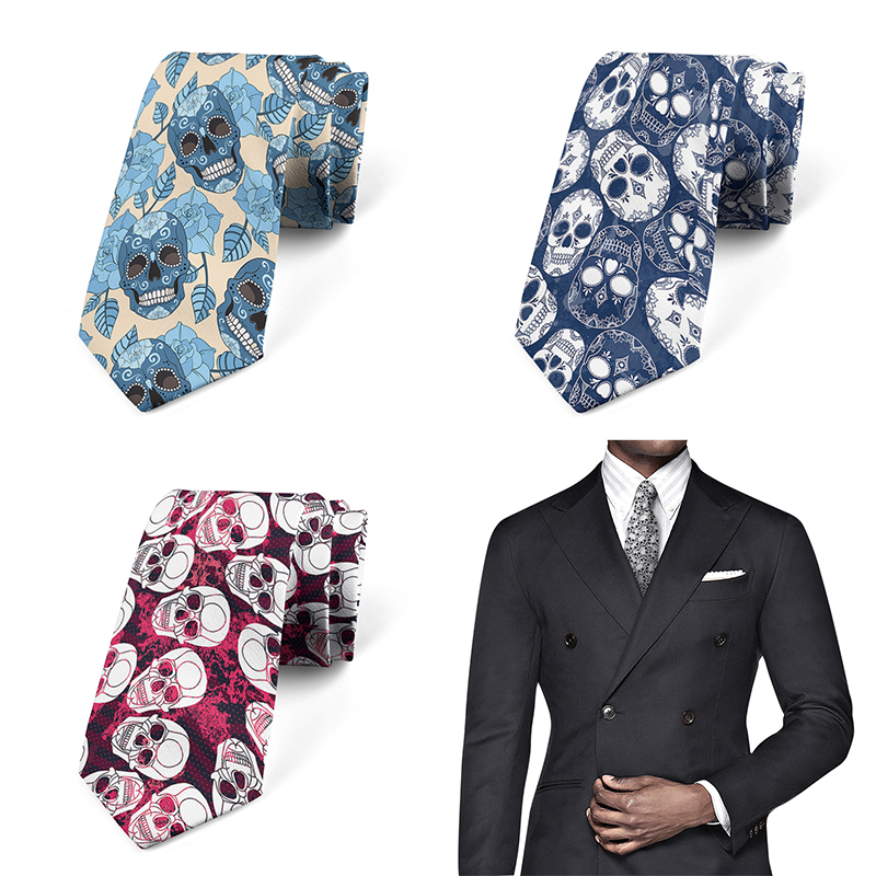 Men Accessories Shop - Komik karikatür iskelet 3D baskılı kravat