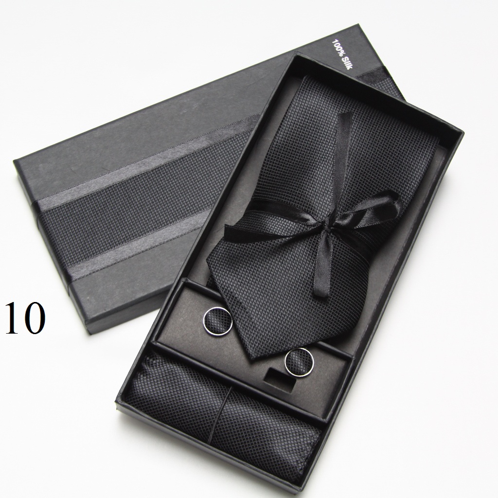 Men Accessories Combo Set - Düz Kravat Seti Kutusu Kol Düğmeleri